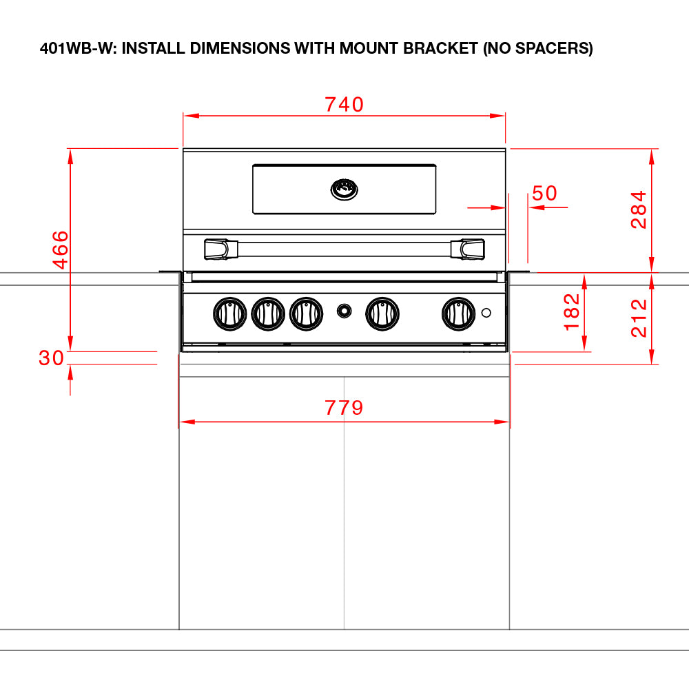 Smart 401WB installation drawing with mount bracket and no spacers
