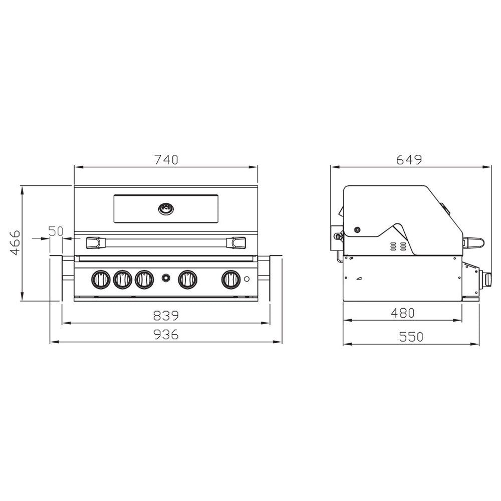 Smart 401WB built-in gas BBQ dimensional drawing