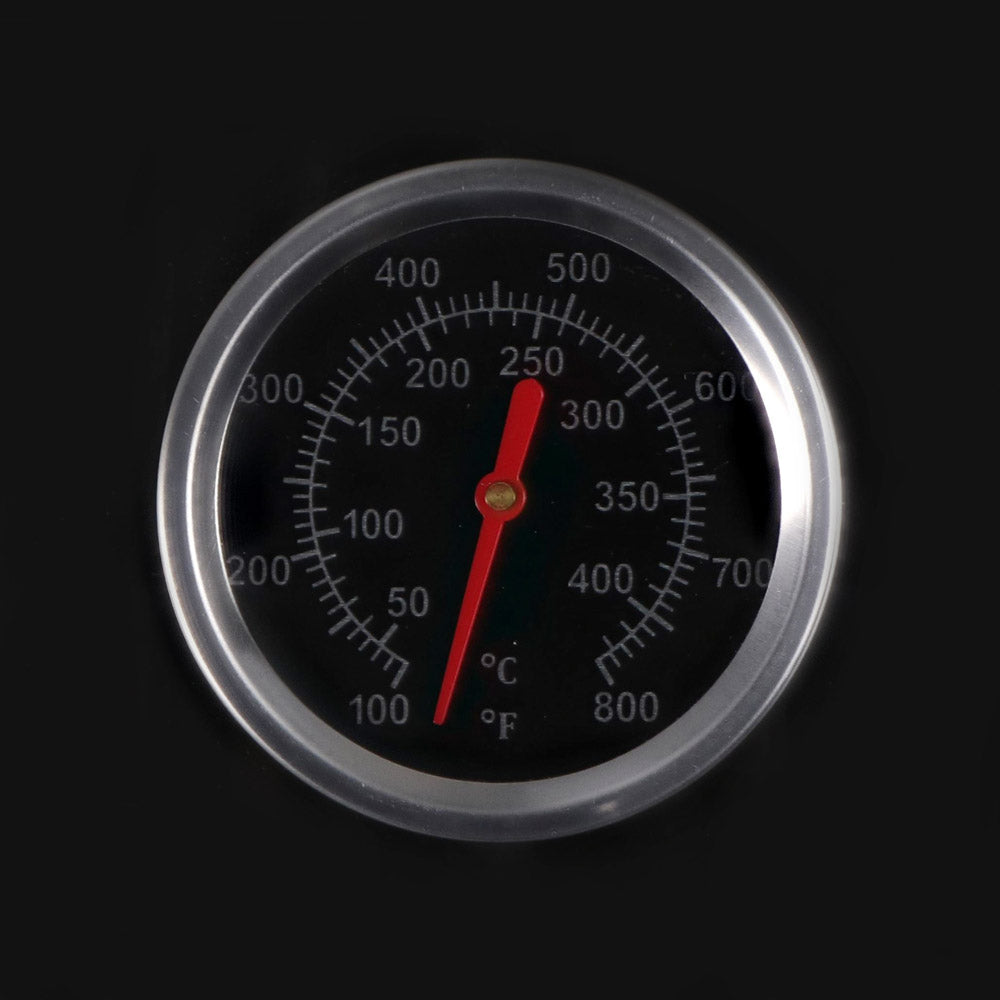 Close-up of the Smart 601WB black BBQ integrated hood thermostat