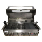 Smart 601WB stainless steel built-in gas BBQ with hood open and cast iron grill plates