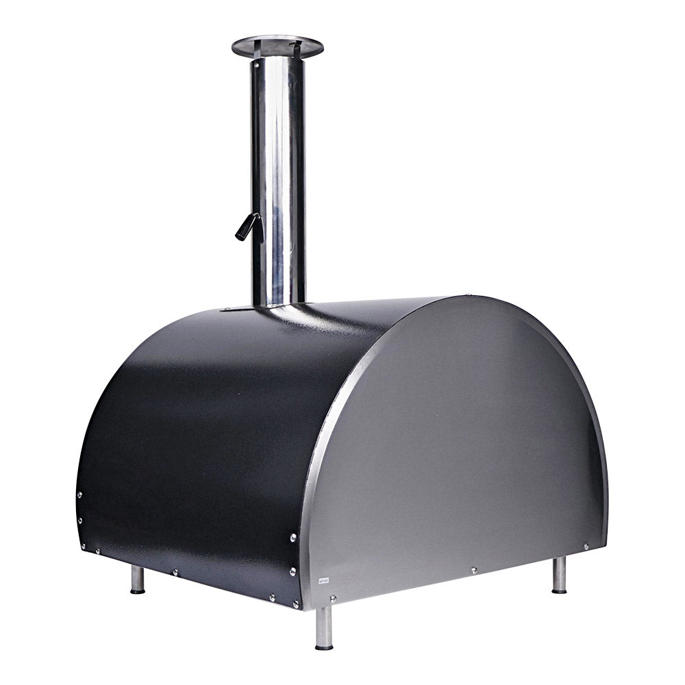 Smart PW01 wood fired pizza oven side profile with chimney
