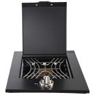 Smart SMA-DSG0010-BLK drop-in side burner in black front view with lid open and cooking grid