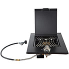 Smart SMA-DSG0010-BLK drop-in side burner in black with lid open and gas hose