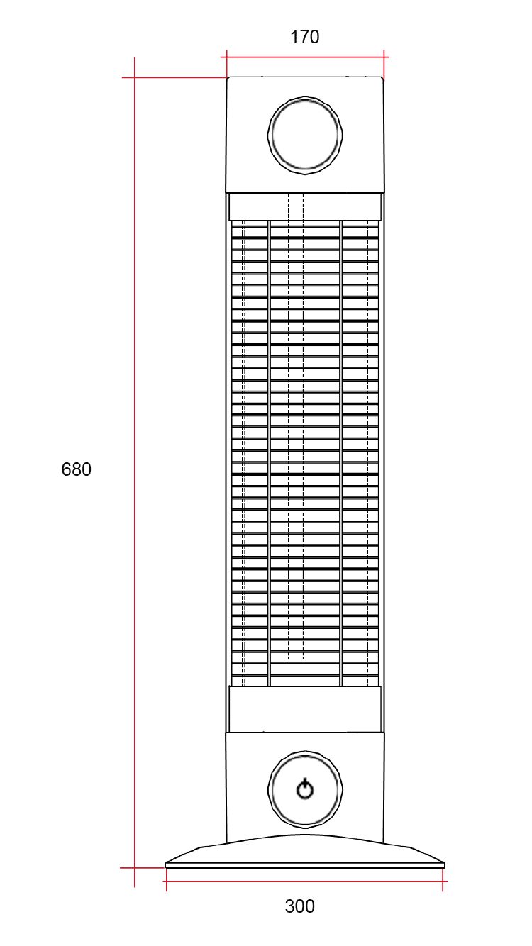 Thermogroup CO1200RB dimension drawing showing 680mm height and 300mm base width