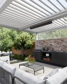 Supplier illustration of Lotus heater mounted above an outdoor entertaining area