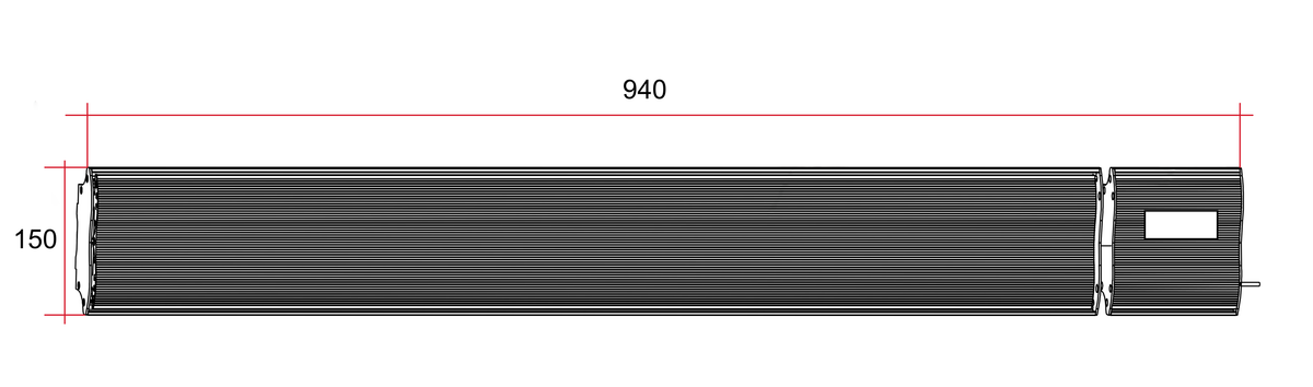 Thermogroup Lotus LO1200WB dimensional drawing showing 940mm length and 150mm height
