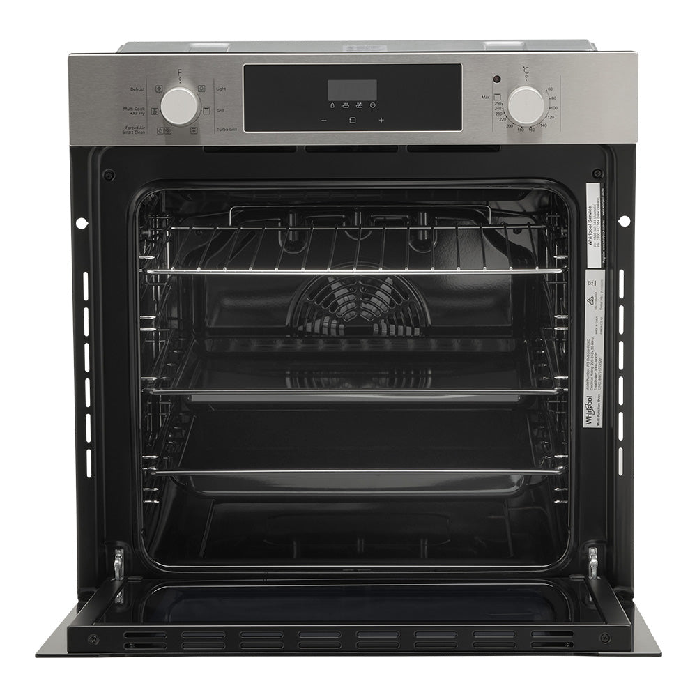 Whirlpool W3OMK55HR0XC stainless steel 60cm oven with door open