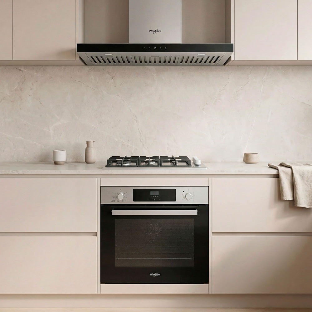Whirlpool W3OMK55HR0XC stainless steel oven in a kitchen setting