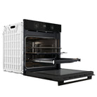 Whirlpool W4OMK581HU1BAUS black 60cm oven angled view with door open