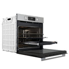 Whirlpool W4OMK581HU1XAUS stainless steel 60cm oven angled view with door open