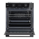 Whirlpool W4OMSK581RU1SBA black steam oven front view with door open