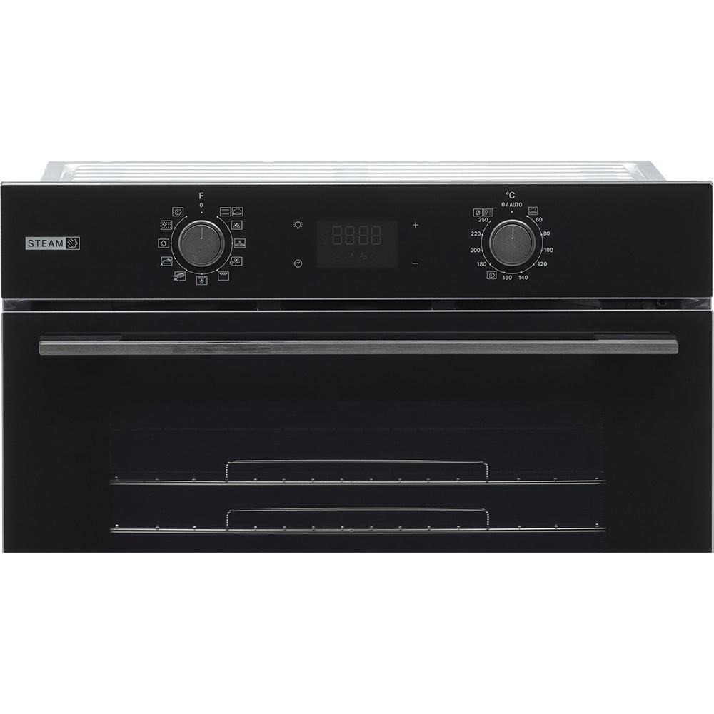 Whirlpool W4OMSK581RU1SBA steam oven control panel with push knobs and digital display