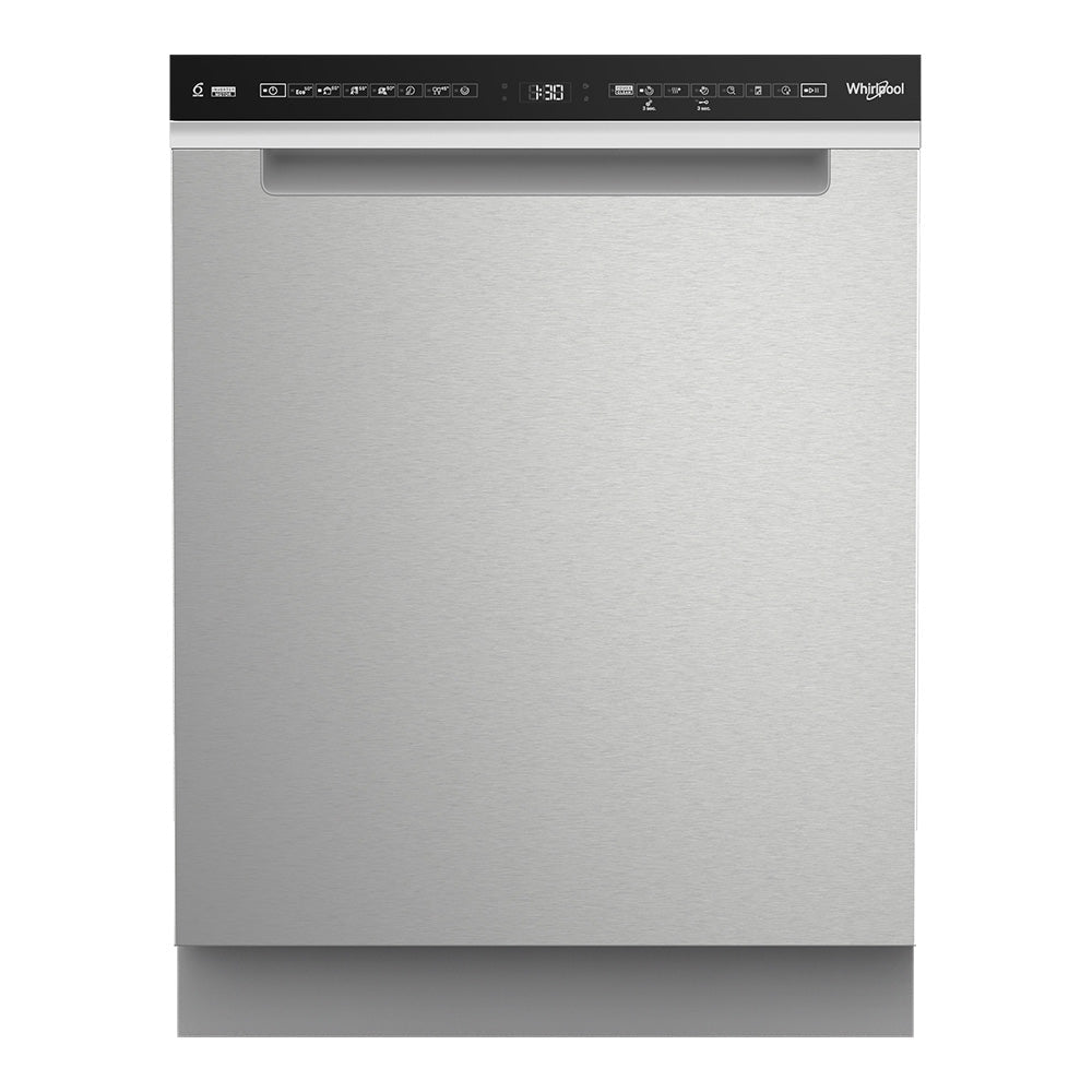 Whirlpool WDBU3I4PIXAU 60cm 14 place setting built-under dishwasher in stainless steel - front view