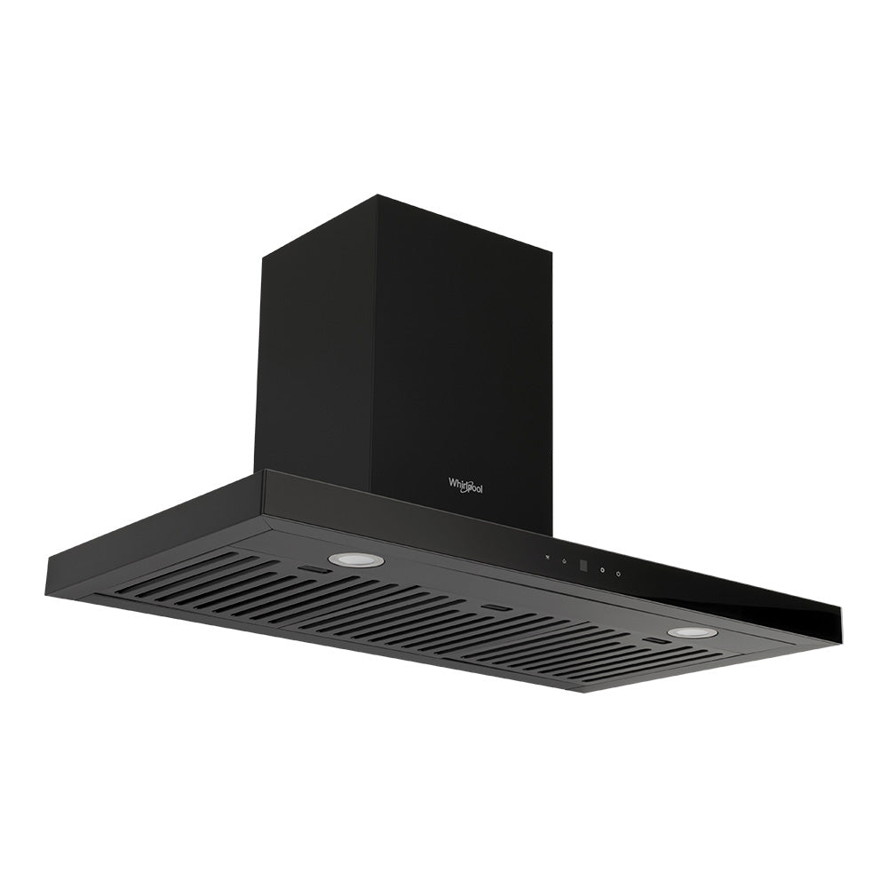 Whirlpool WT9BTABC 90cm Auto Clean T-Box Canopy Rangehood in Black - angled view