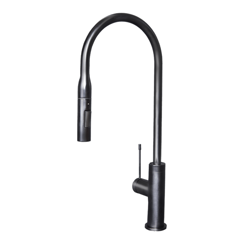 Artusi ASM201B gooseneck mixer tap with pull-out hose in matte black