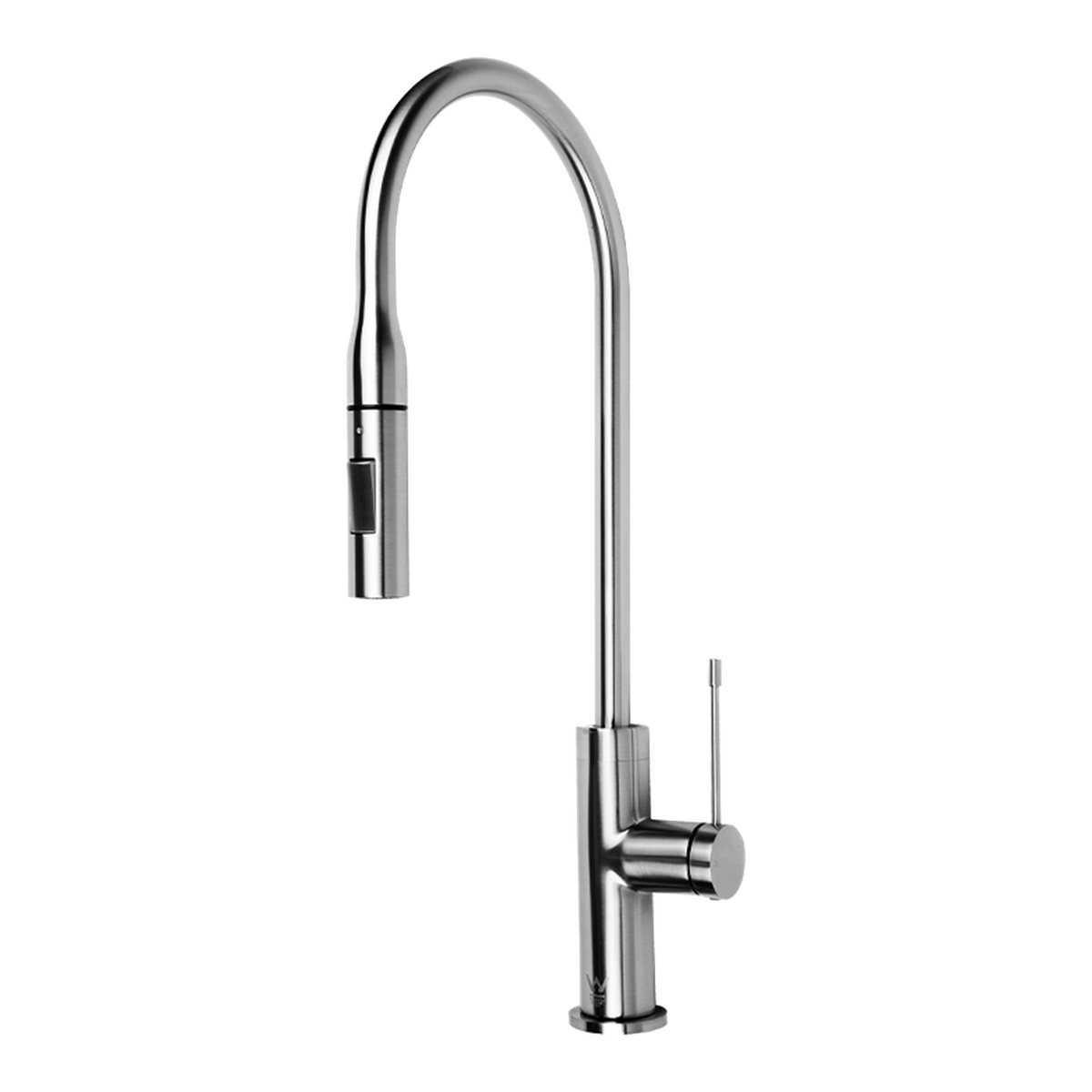 Artusi ASM201X gooseneck mixer tap with pull-out hose in stainless steel