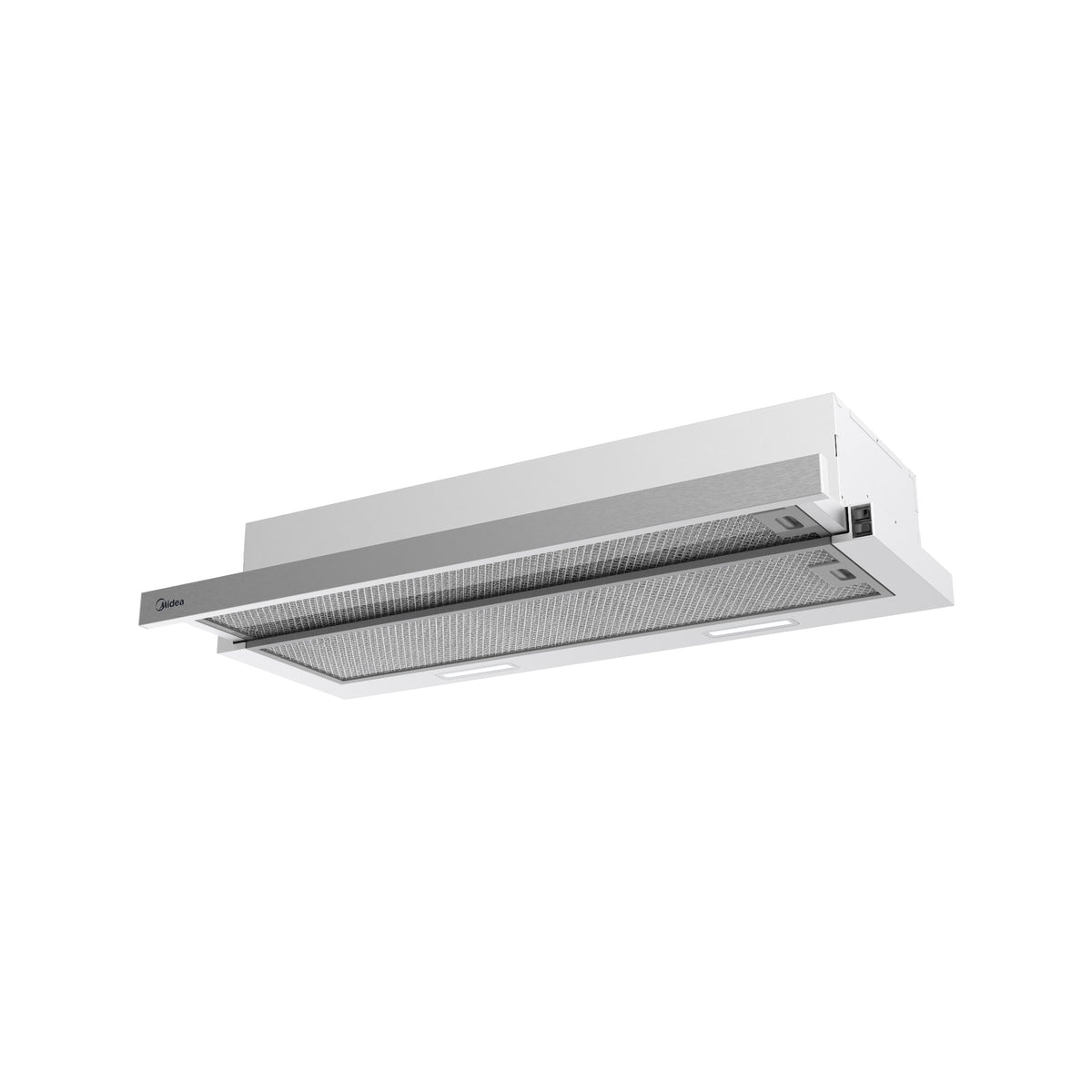 Midea 90L03 90cm stainless steel slide out rangehood, angled view