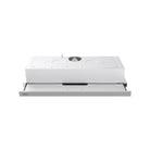 Midea 90L03 90cm slide out rangehood top view showing the duct outlet and extended front panel