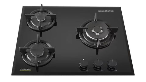 Goldline SAB603S 60cm Wide Black Glass Gas Cooktop