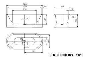 Kaldewei 01-1128-06 1800mm Freestadning Meisterstuck Centro Duo Oval Bath with Overflow
