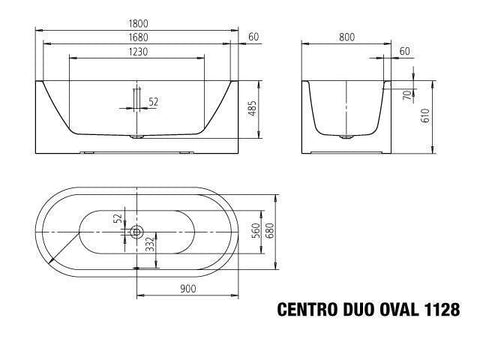 Kaldewei 01-1128-A6 1800mm Freestadning Meisterstuck Centro Duo Oval Bath with Multifiller