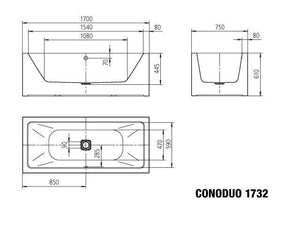 Kaldewei 01-1732-A6 1700mm Freestanding Meisterstuck Conoduo Bath with Multifiller