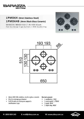 Barazza 1PMD64 Mood 65cm Built-in Cooktop