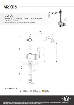 Armando Vicario 2050BR Provincial Bronze Single Lever Kitchen Mixer