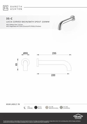 Gareth Ashton 3S-C-B Lucia 230mm Black Curved Basin & Bath Spout