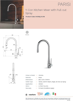 Newform 64215Q Ycon Kitchen Mixer with Pull-out Spray