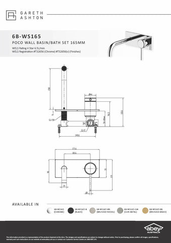 Gareth Ashton 6B-WS165-BN Poco 165mm Brushed Nickel Wall Basin / Bath Set