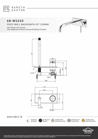 Gareth Asthon 6B-WS220-B Poco 220mm Black Wall Basin / Bath Set