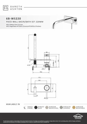 Gareth Asthon 6B-WS220-BN Poco 220mm Brushed Nickel Wall Basin / Bath Set