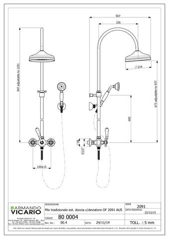 Armando Vicario 800004 Provincial Overhead Shower with Hand Shower