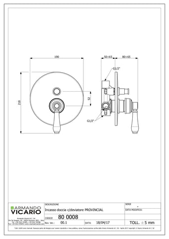 Armando Vicario 800008 Provincial Wall Mounted Divertor Mixer