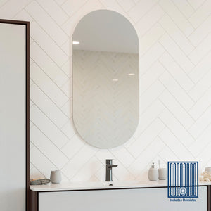 Ablaze Mirrors DP5010GTD Pill Shape Polished Edge Mirror Glue-to-Wall Including Demister