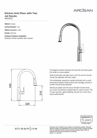 Arcisan AR01253 Kitchen Sink Mixer with 2 Jet Nozzle