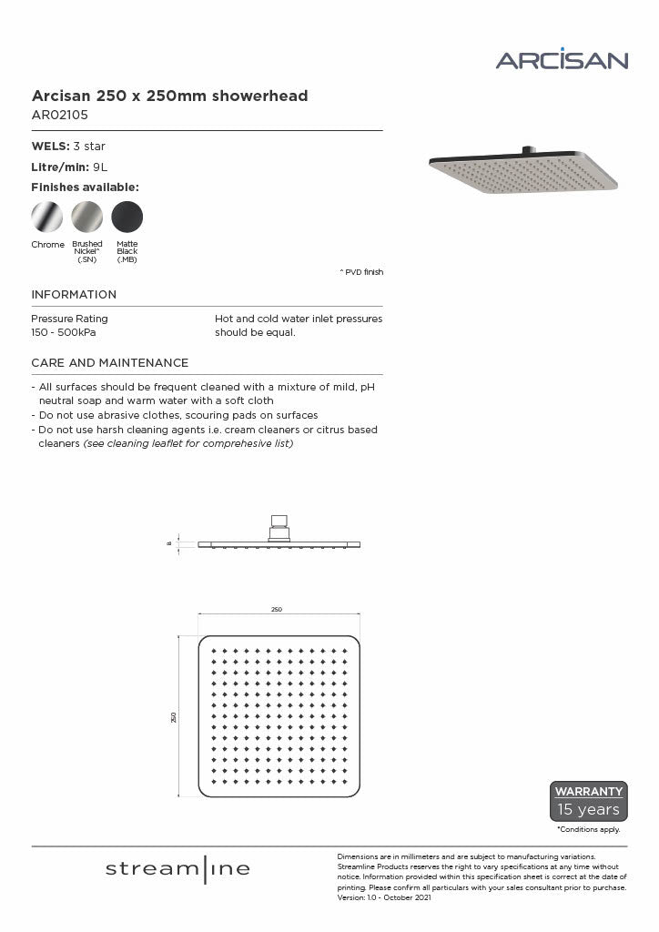 Arcisan AR02105 250 x 250mm Shower Head 8Appliances
