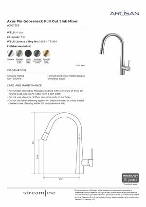 Arcisan AX01359 Axus Pin Sink Mixer With Pull-out Spray