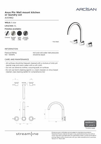 Arcisan AX01862 Axus Pin Wall Mount Kitchen Or Laundry Set