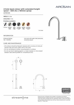 Arcisan AX16046 Axus Pin 2-Hole Basin Mixer With Extended Height Spout
