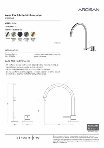 Arcisan AX16063 Axus Pin 2-Hole Kitchen Mixer