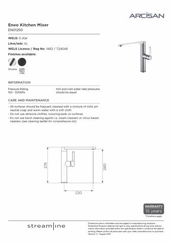 Arcisan EN01250 Eneo Sink Mixer Swivel Spout