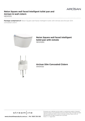 Arcisan NE041015 Neion SQ Wall Faced Pan with Remote