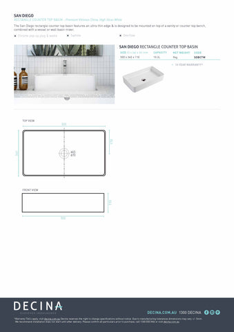 Decina SDBCTW San Diego Countertop Basin