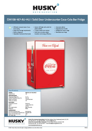 Husky CKK130-167-AU-HU.1 130L Coca-Cola Solid Door Bar Fridge