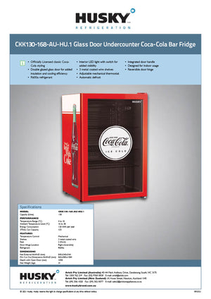 Husky CKK130-168-AU-HU.1 130L Coca-Cola Glass Door Bar Fridge