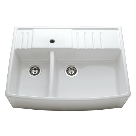 Chambord CLOTAIRE-3WTBR Clotaire 90cm Ceramic 1 & 1/2 Bowl Sink & 400674BN Kitchen Mixer