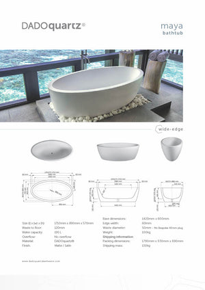 DADOquartz SBM040 Maya 1710mm Freestanding Bathtub