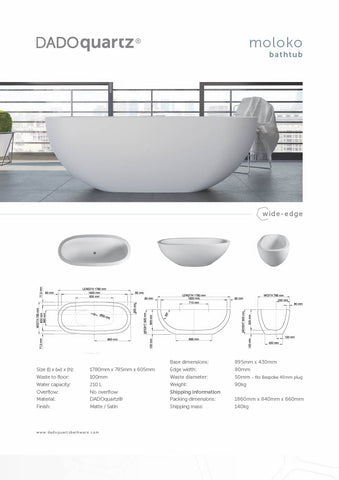 DADOquartz SBM008 Moloko 1780mm Freestanding Bathtub